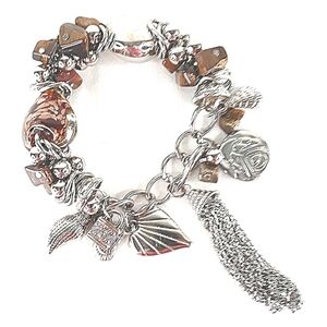 Charm Bracelet Tiger's Eye Large, Packed, Chain, Dangles, Stretch